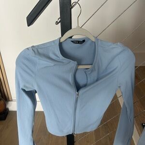 SHEIN Pale Blue Ribbed Zip-Up Cropped Jacket